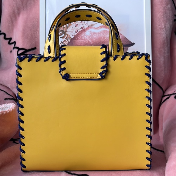 ADINA MUSE YELLOW LEATHER STITCHED HANDBAG - Picture 7 of 10